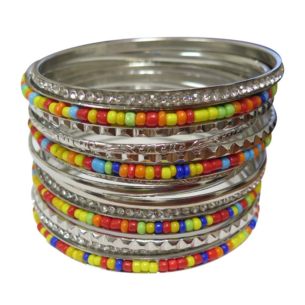 Bangle Bracelet Set -NEW-14 Pcs Multi Color Stackable Boho Chic  